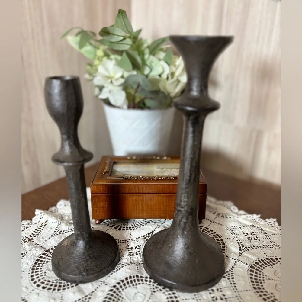 Heavy Rustic Tapered Candle Holders